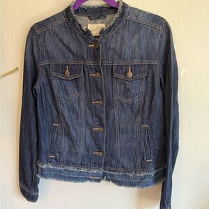 Denim Jacket with Frayed Hem